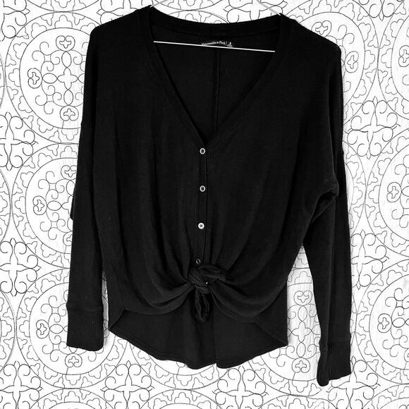 Abercrombie & Fitch Black Tie Front Cropped Cardigan S - Picture 1 of 9